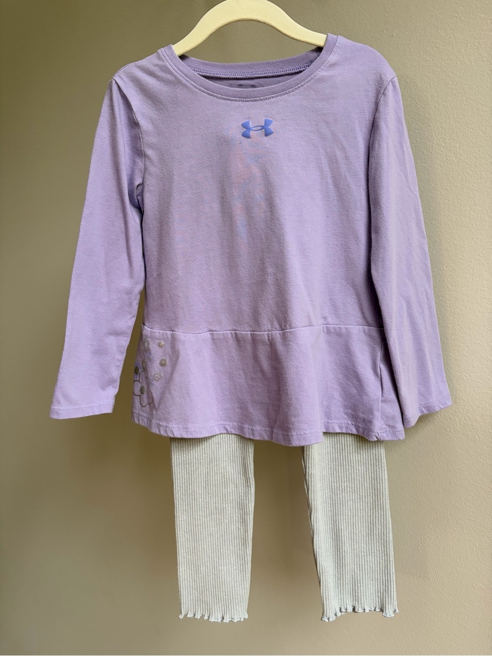 Under Armour Girls Lavender Long-Sleeve Peplum Top with Cream Leggings
